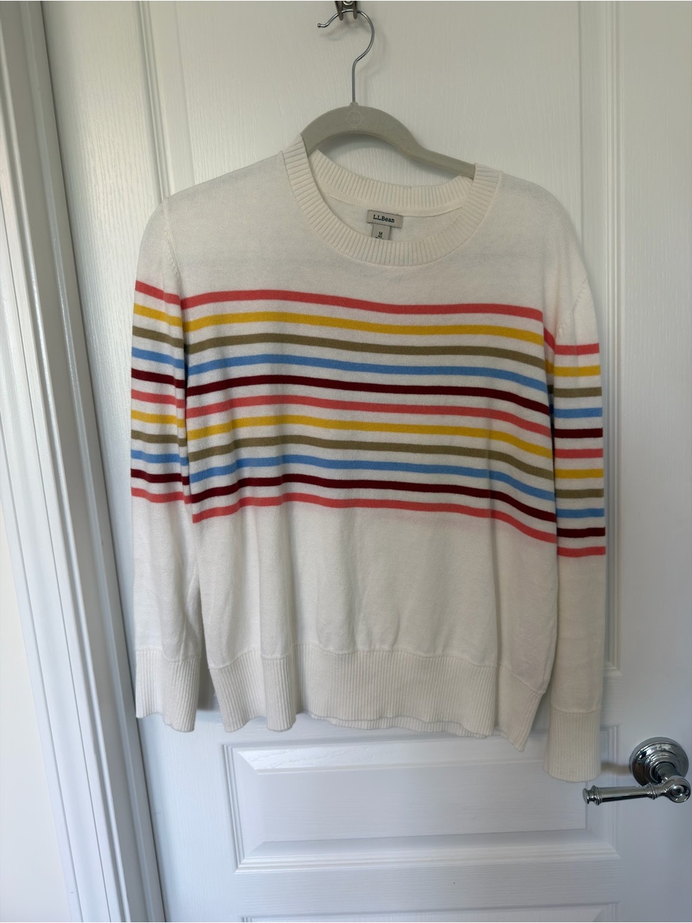 L.L.Bean Cream Sweater with Red and Yellow Stripes